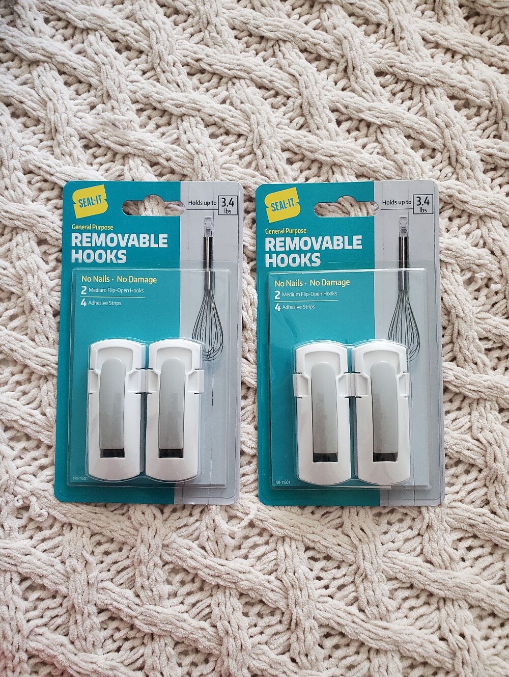 New Removable Hooks 4-Piece White - No Nails Damage-Free Hanging